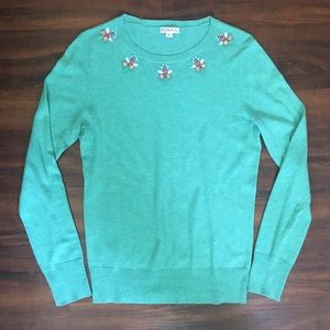 Merona Green Sweater Top Jeweled Embellished Fall